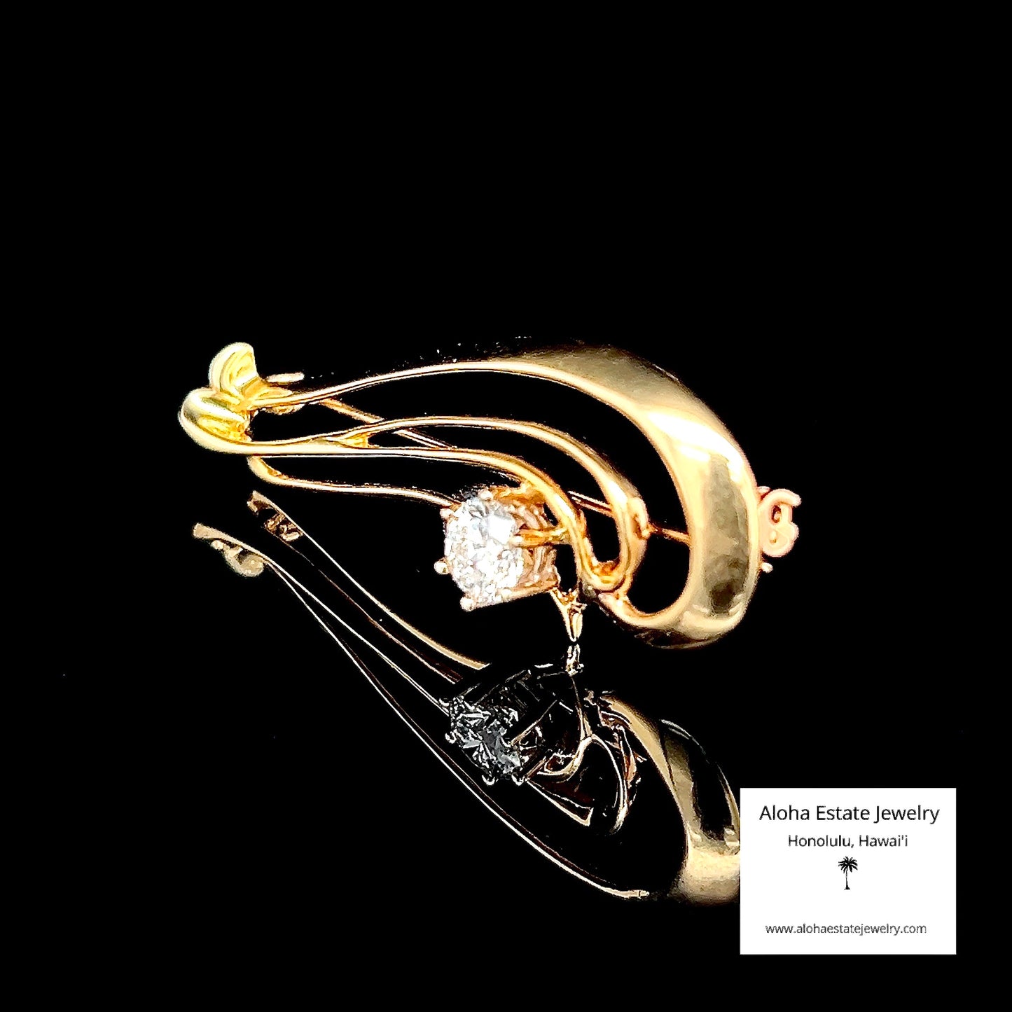 Vintage Gold Openwork Brooch in 14K Gold Setting With Half-Carat Diamond