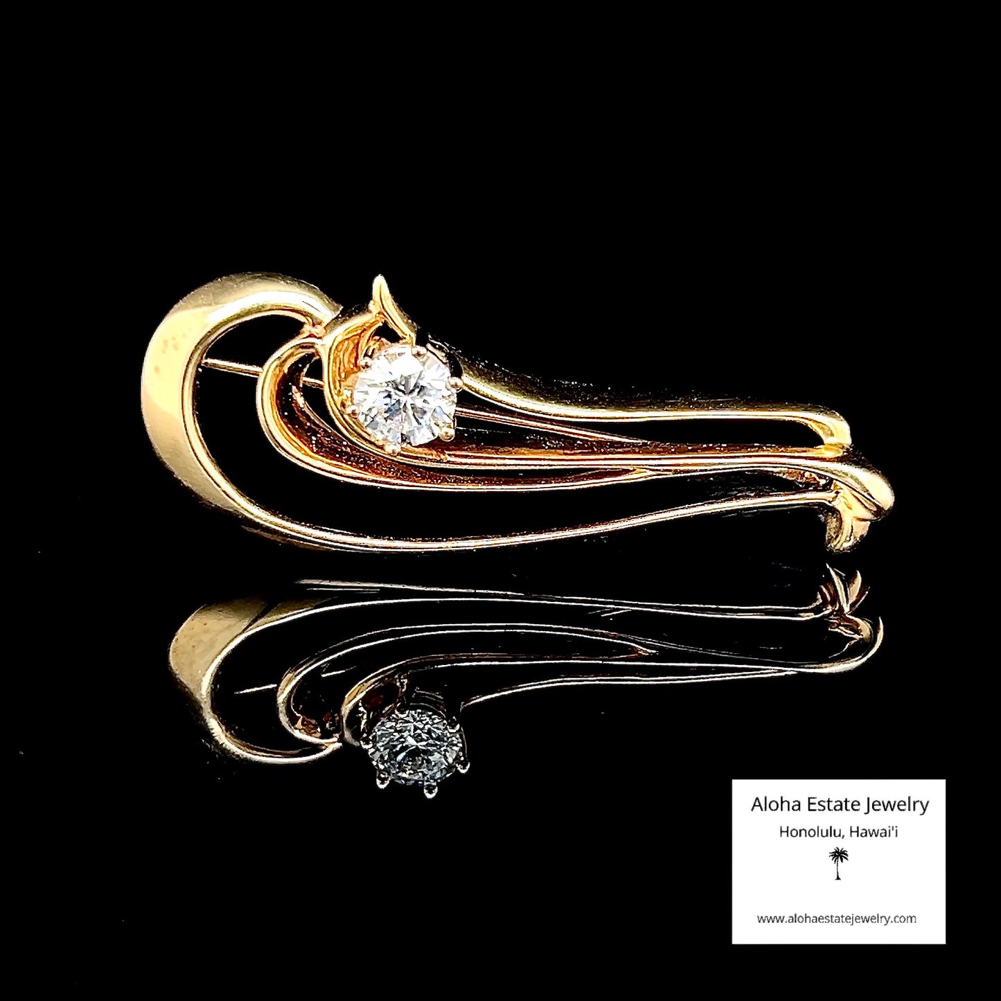 Vintage Gold Openwork Brooch in 14K Gold Setting With Half-Carat Diamond