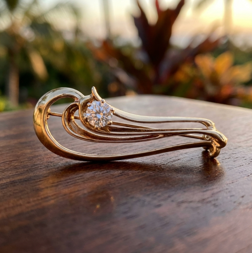 Vintage Openwork Brooch in 14K With Half-Carat Diamond