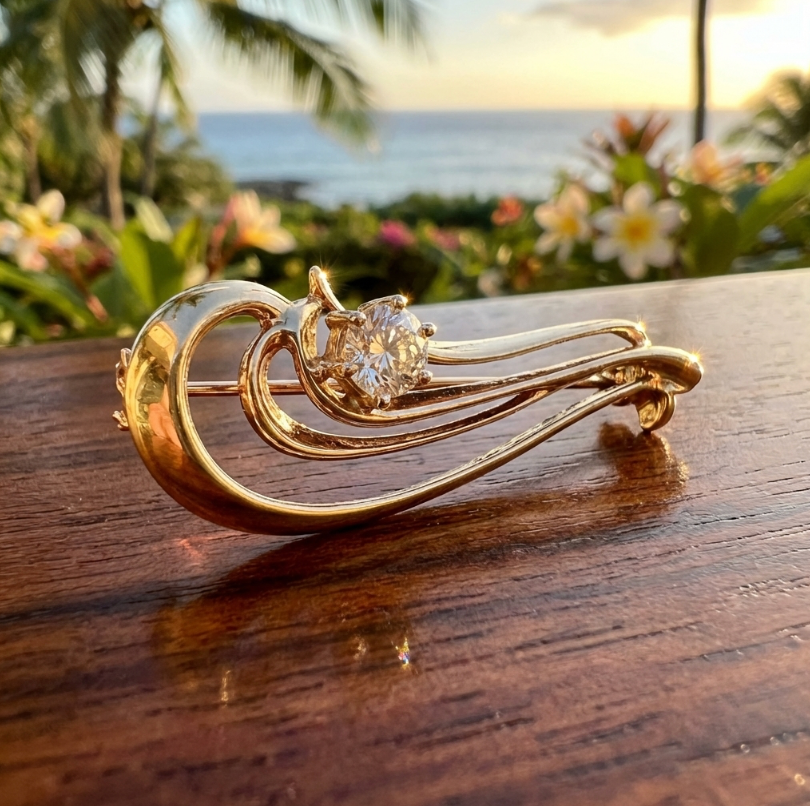 Vintage Openwork Brooch in 14K With Half-Carat Diamond