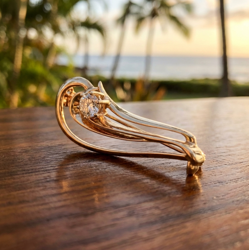 Vintage Openwork Brooch in 14K With Half-Carat Diamond