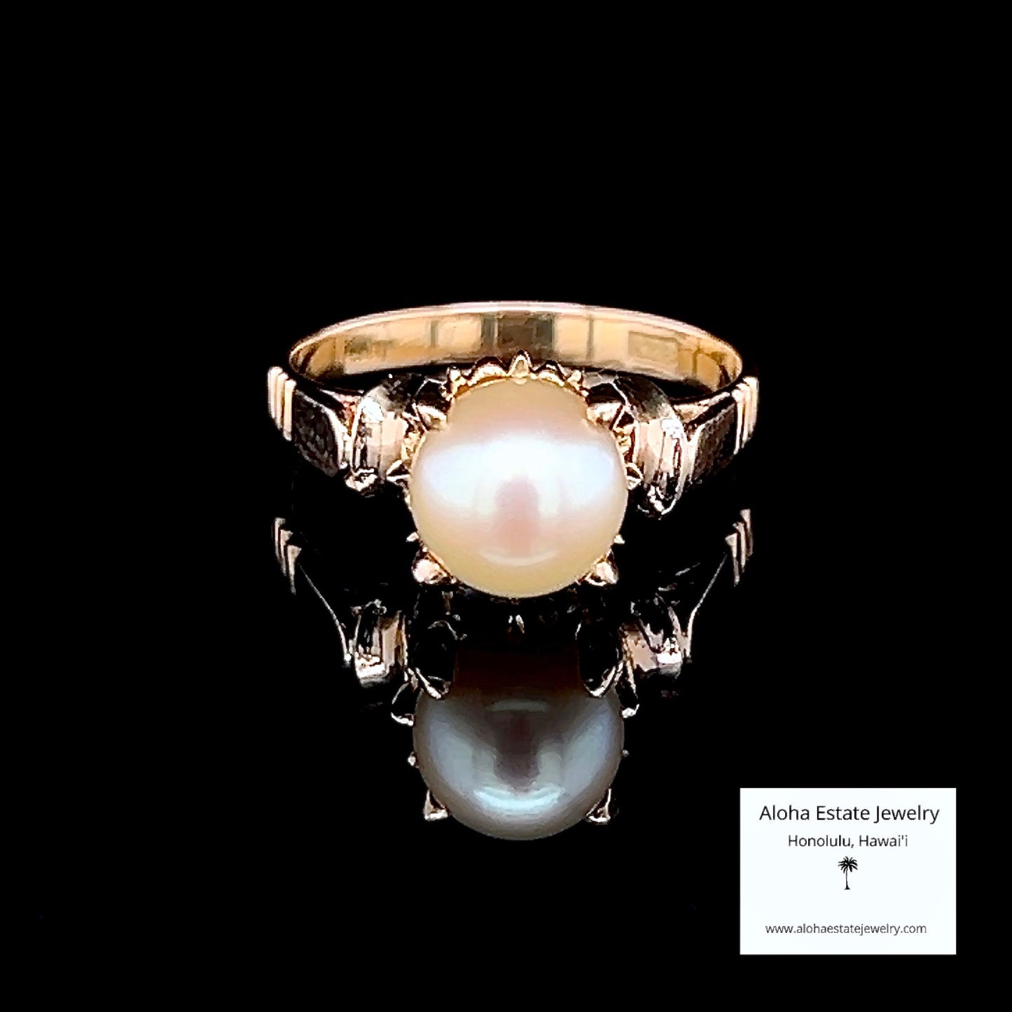 Antique Fine Cultured Akoya Pearl Ring in Custom 18K Setting