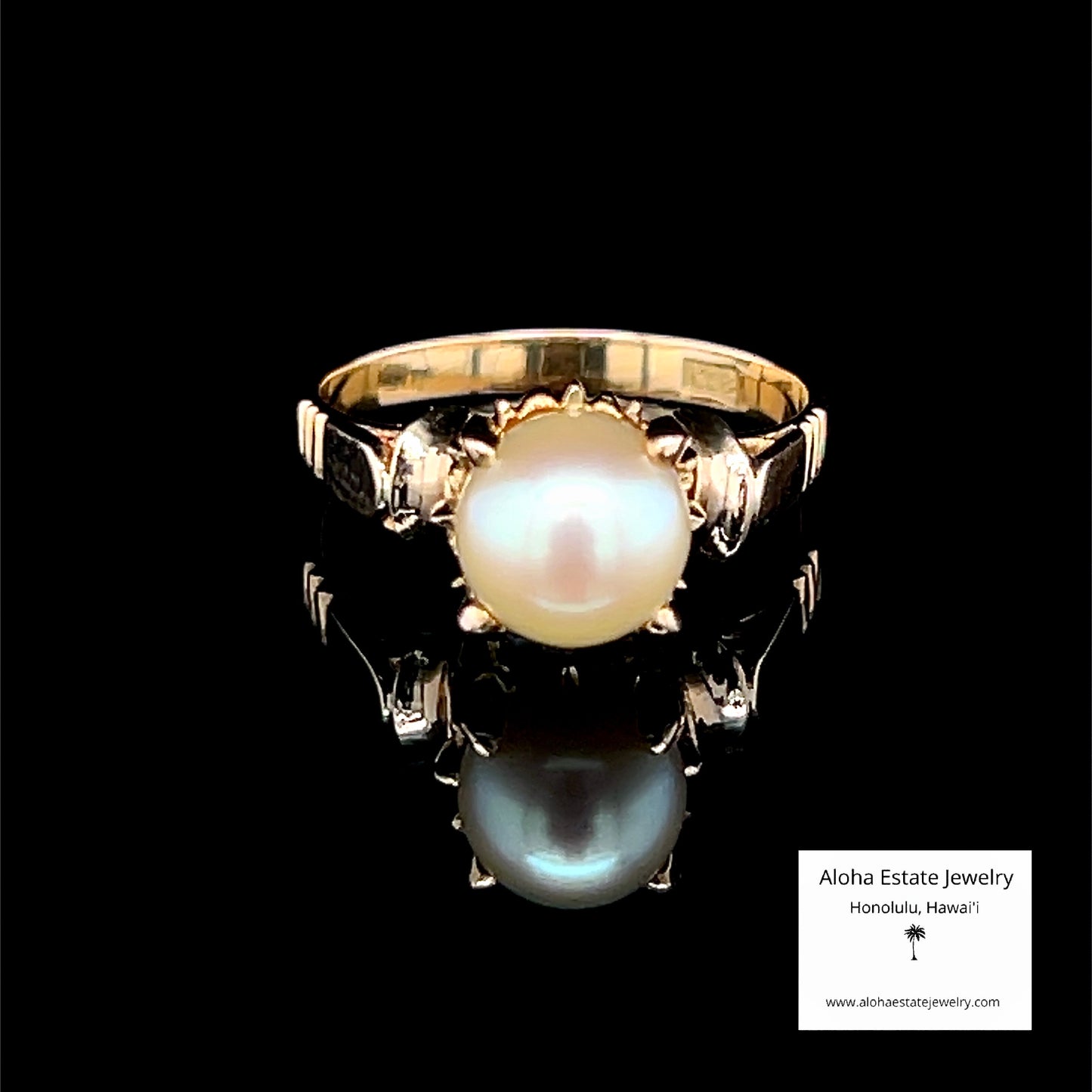 Antique Fine Cultured Akoya Pearl Ring in Custom 18K Setting