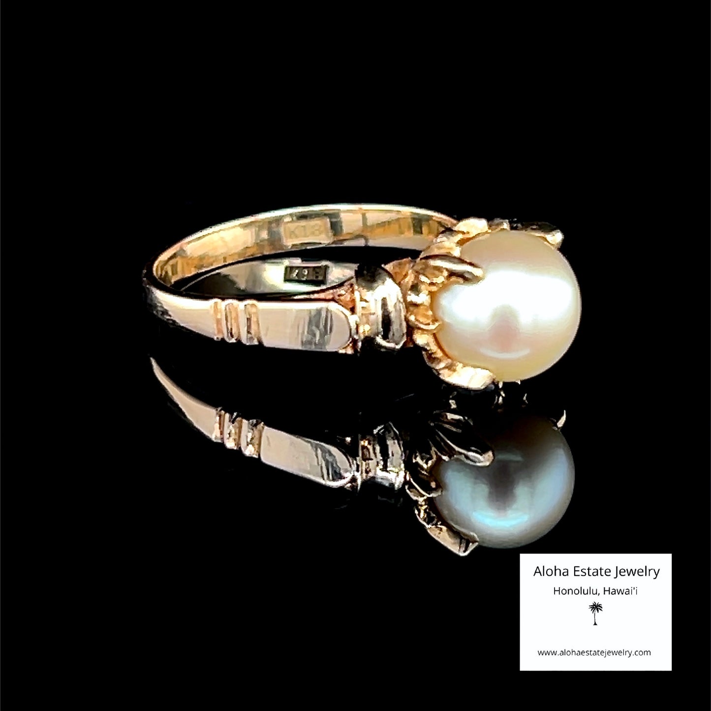 Antique Fine Cultured Akoya Pearl Ring in Custom 18K Setting