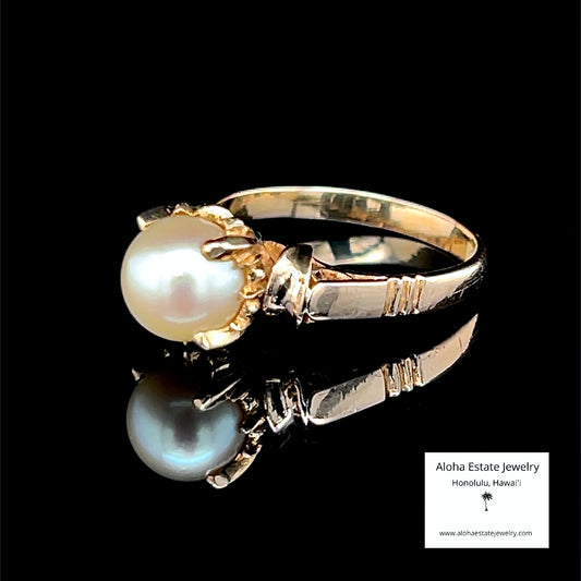Antique Fine Cultured Akoya Pearl Ring in Custom 18K Setting