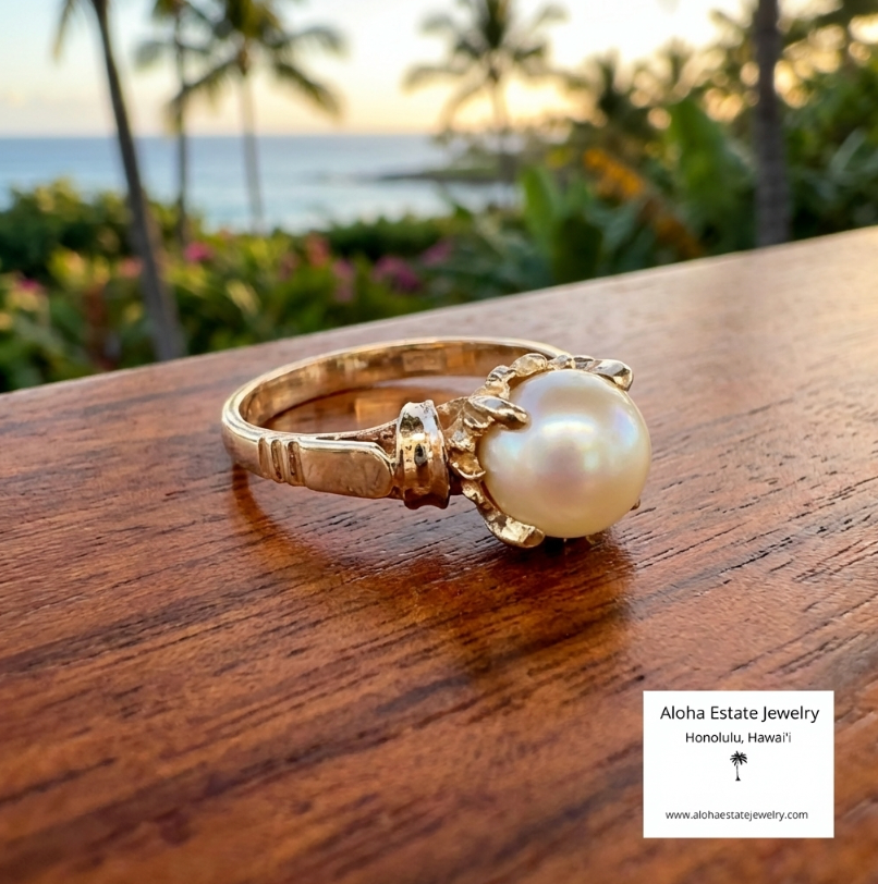 Antique Fine Cultured Akoya Pearl Ring in Custom 18K Setting