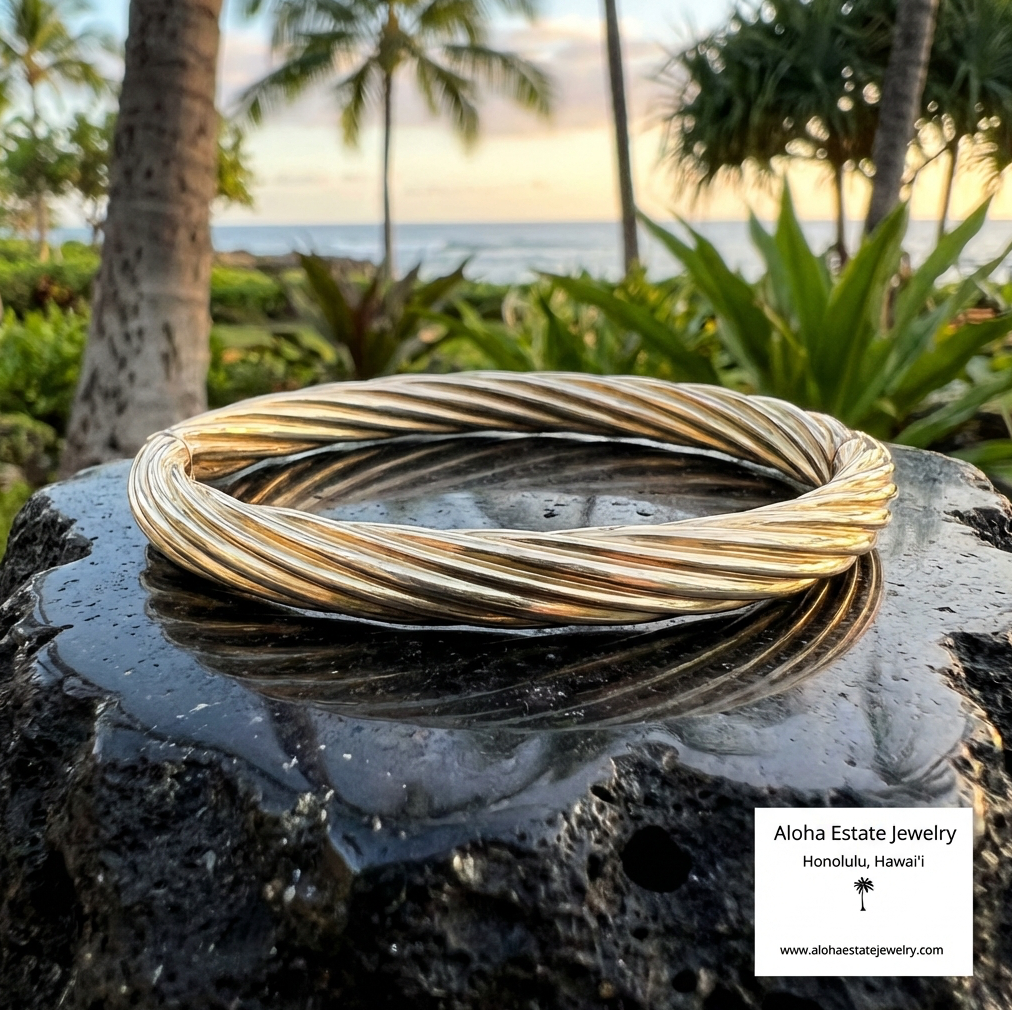 14K Hinged Spiral Bangle Bracelet - A Wardrobe Essential!