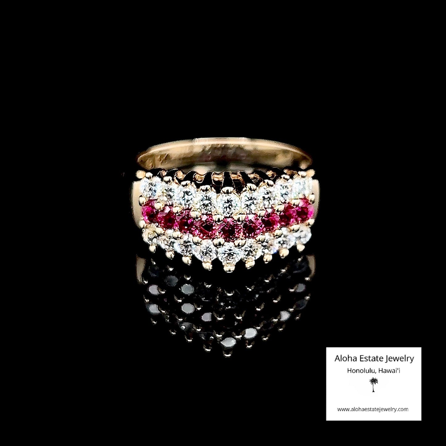 Flashy Vintage Rubies And White Quartz Ring