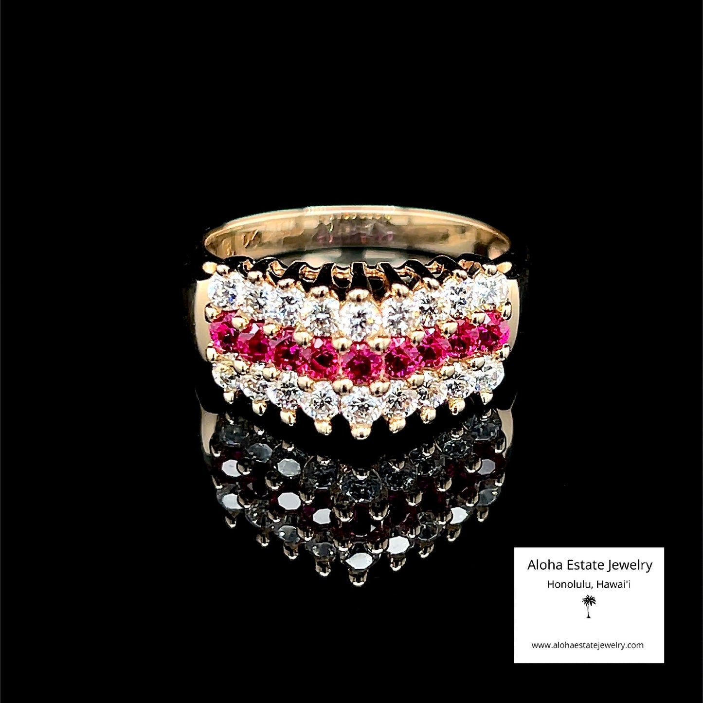 Flashy Vintage Rubies And White Quartz Ring