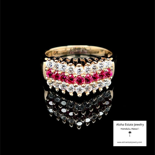 Flashy Vintage Rubies And White Quartz Ring