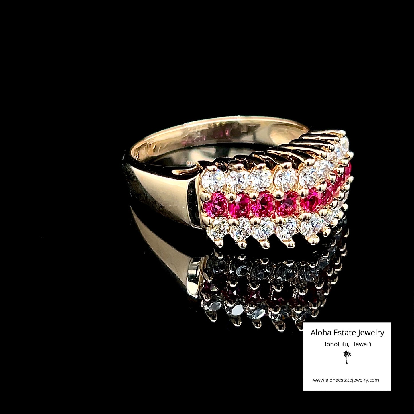 Flashy Vintage Rubies And White Quartz Ring