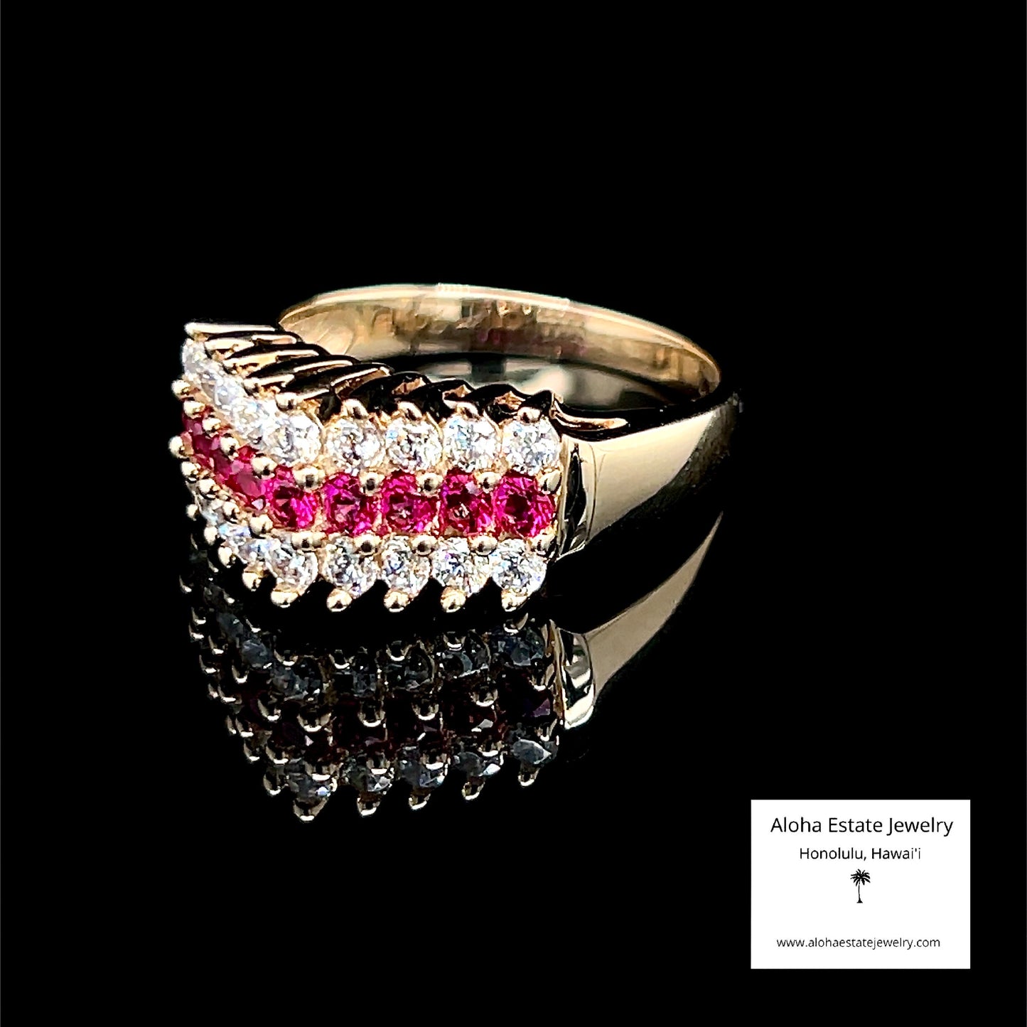 Flashy Vintage Rubies And White Quartz Ring