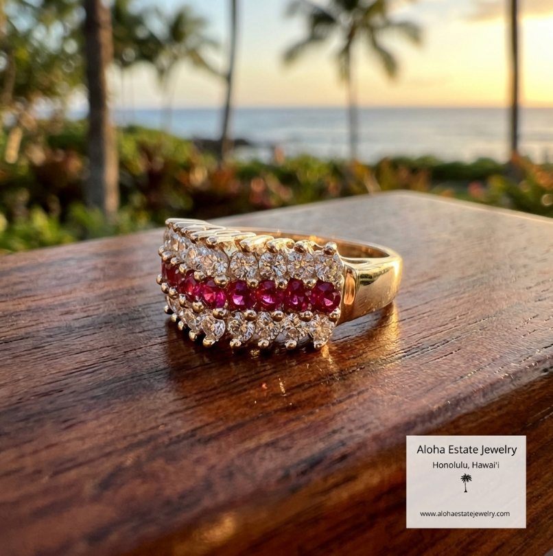 Flashy Vintage Rubies And White Quartz Ring