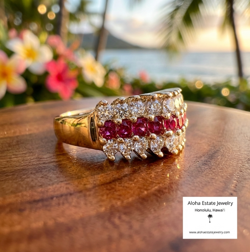 Flashy Vintage Rubies And White Quartz Ring