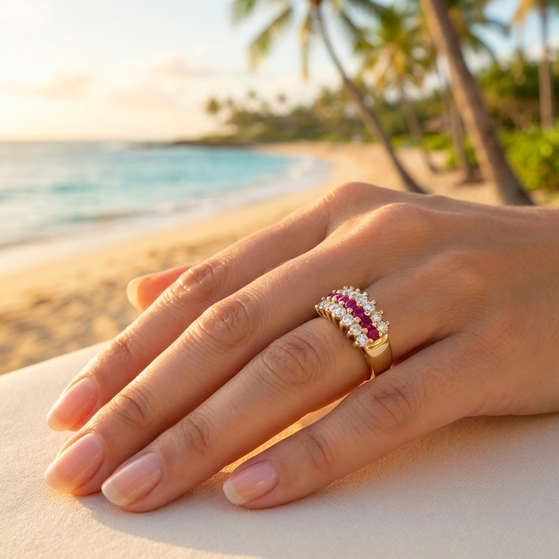 Flashy Vintage Rubies And White Quartz Ring