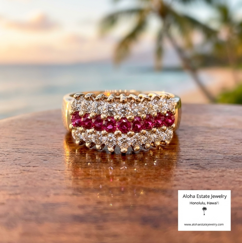 Flashy Vintage Rubies And White Quartz Ring