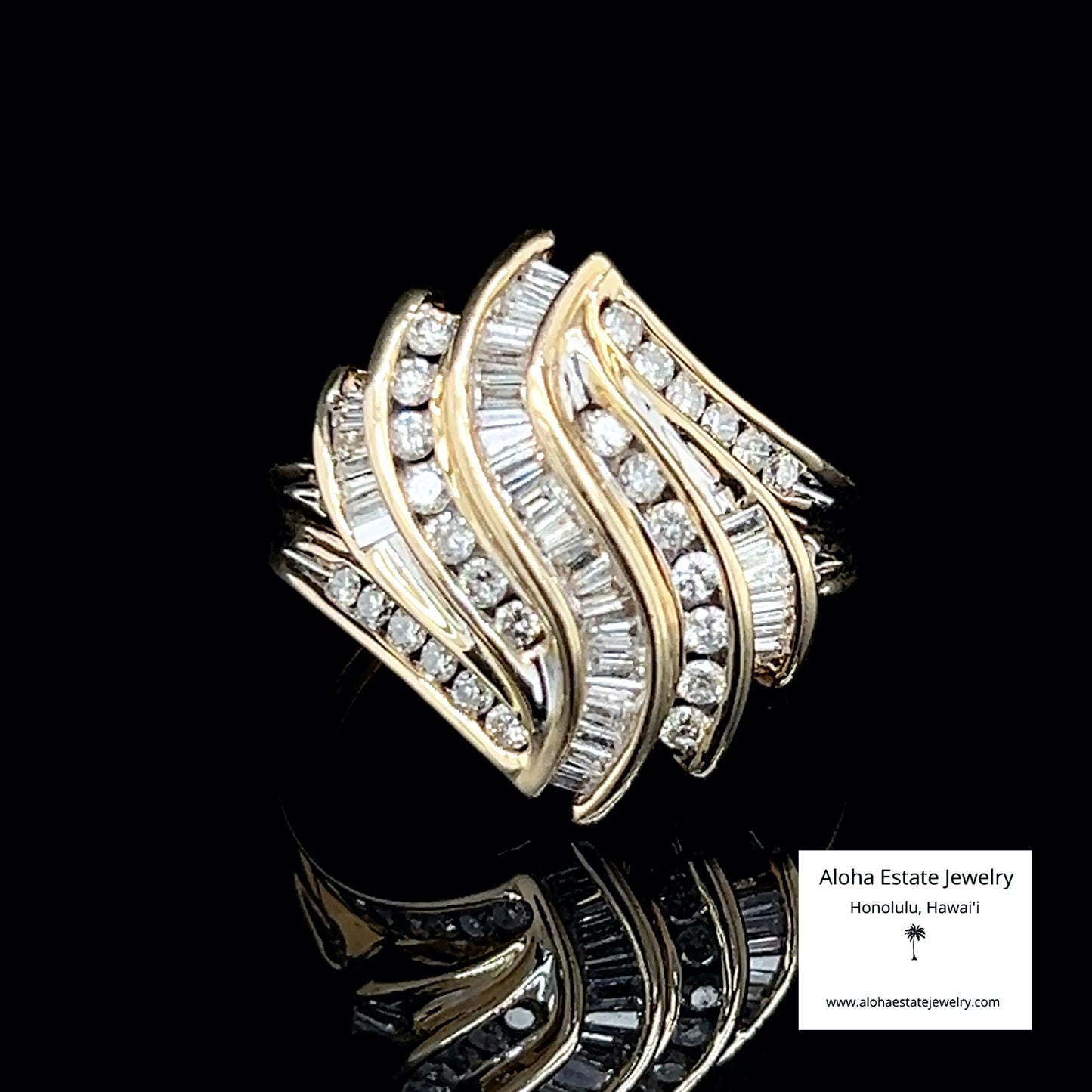 1-Carat Diamond Wave Cocktail Ring in 14K Yellow Gold