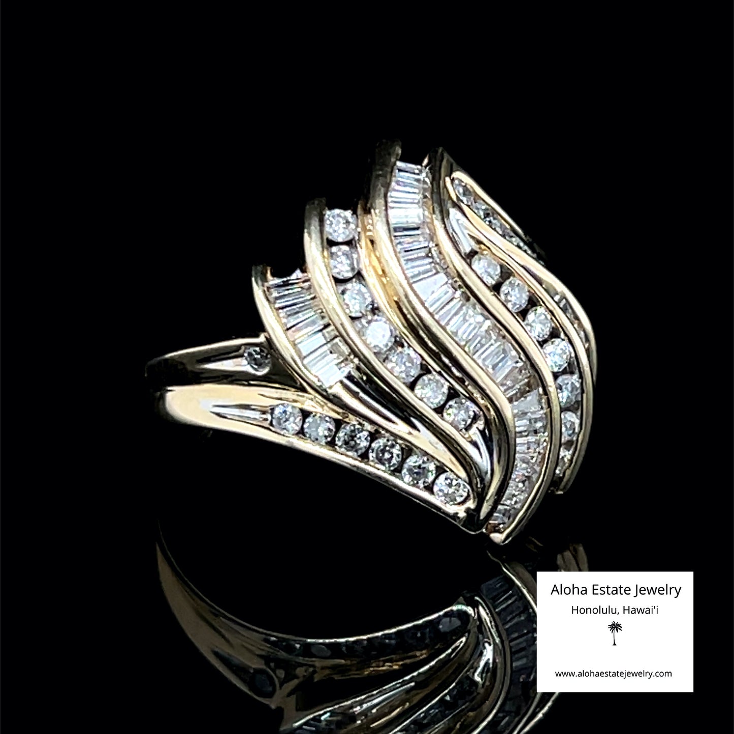 1-Carat Diamond Wave Cocktail Ring in 14K Yellow Gold