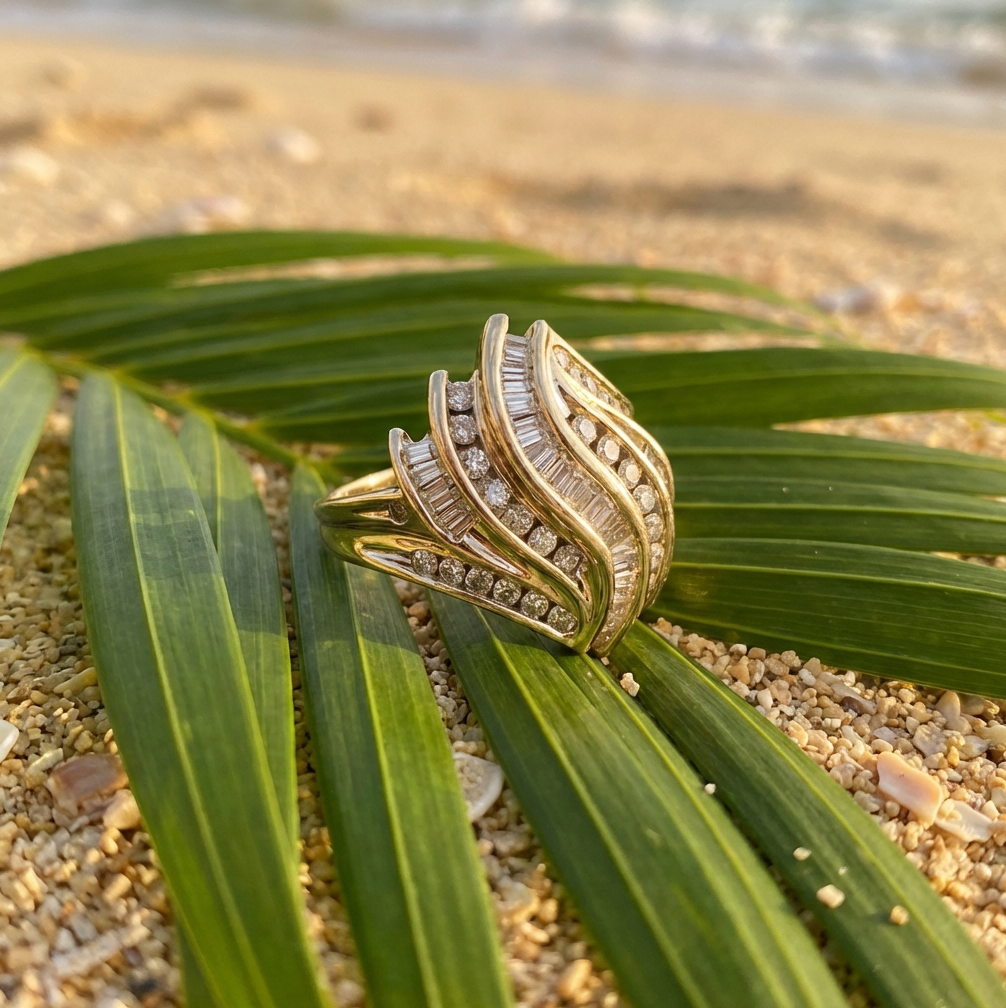 1-Carat Diamond Wave Cocktail Ring in 14K Yellow Gold