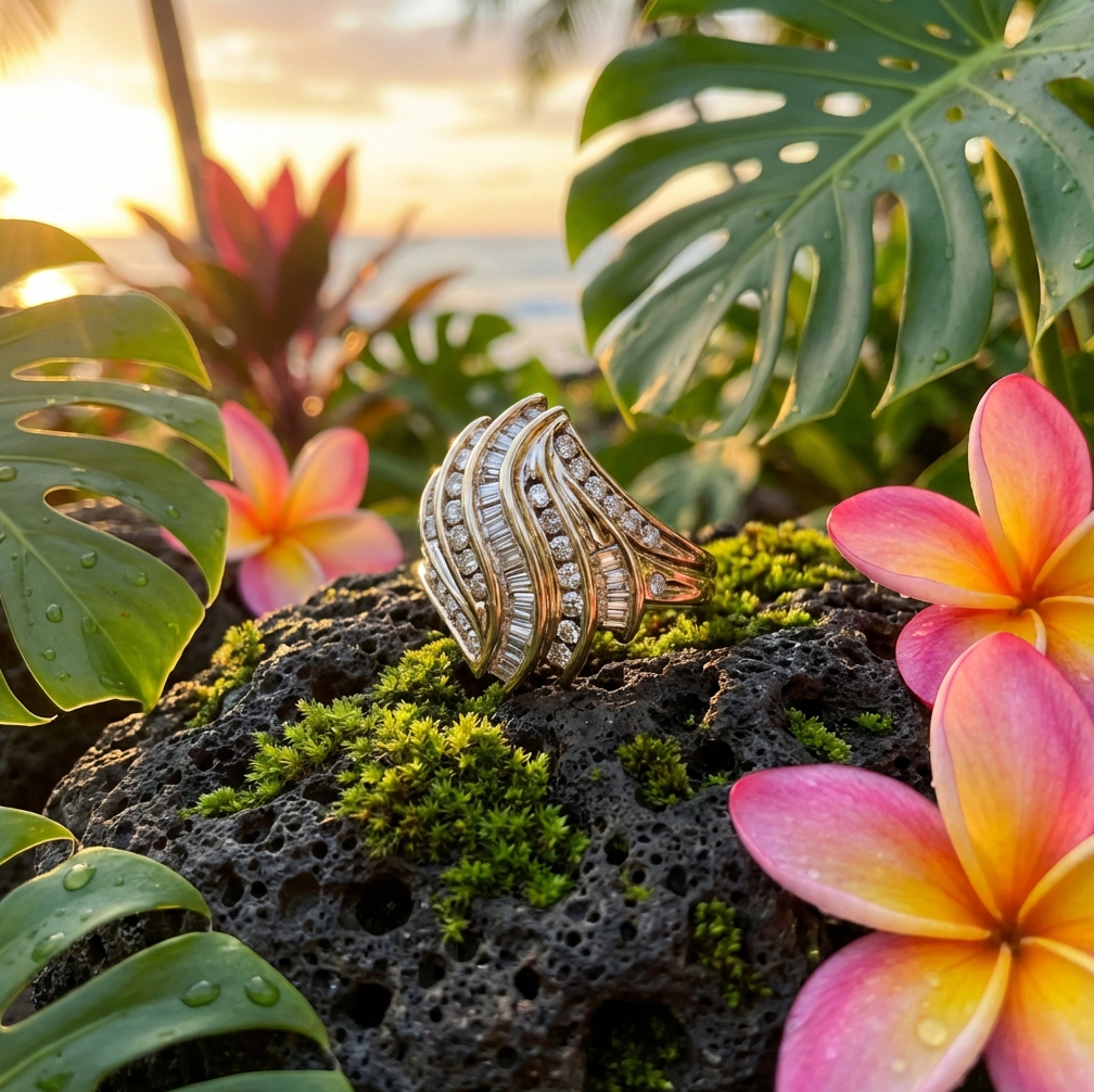 1-Carat Diamond Wave Cocktail Ring in 14K Yellow Gold