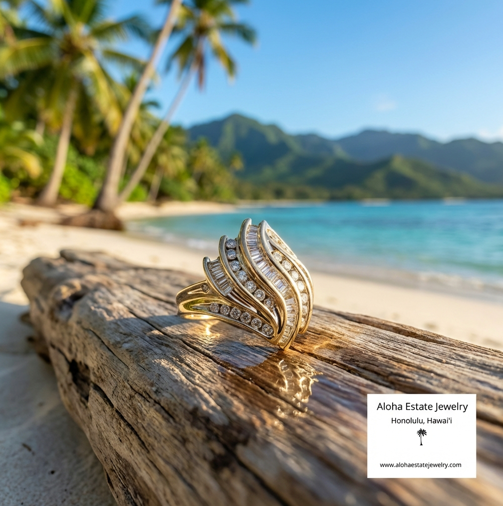 1-Carat Diamond Wave Cocktail Ring in 14K Yellow Gold