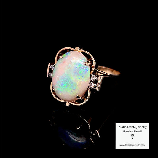 Gorgeous Vintage Australian White Opal with Diamond Accents