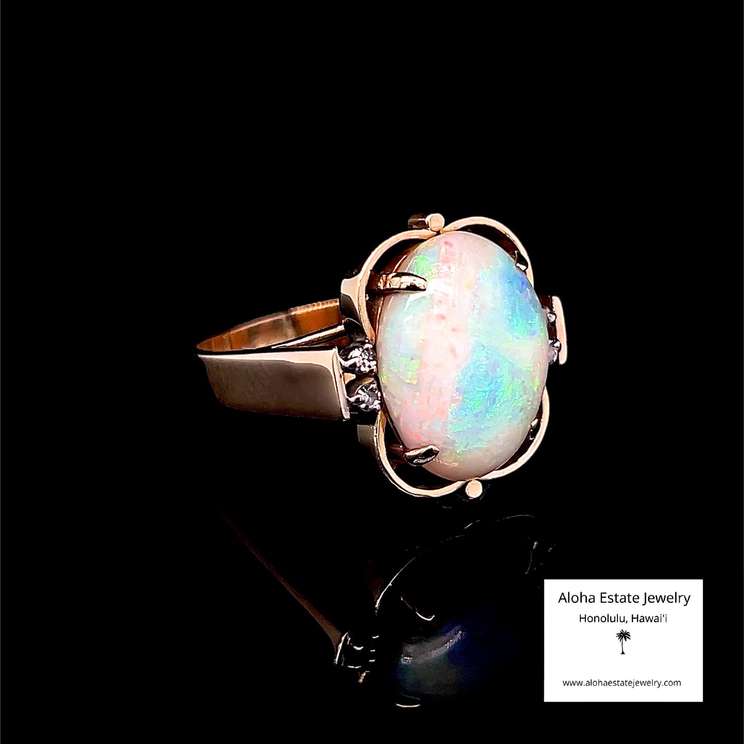 Gorgeous Vintage Australian White Opal with Diamond Accents