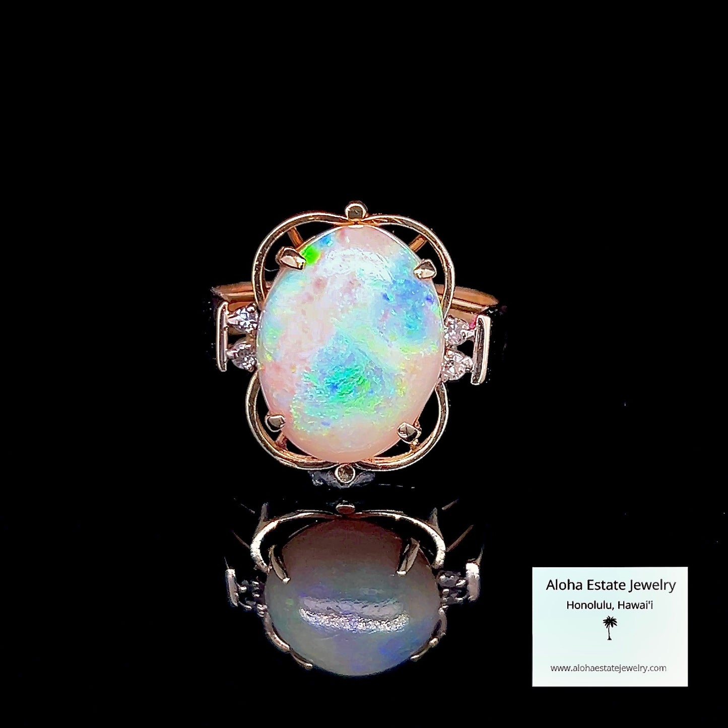 Gorgeous Vintage Australian White Opal with Diamond Accents