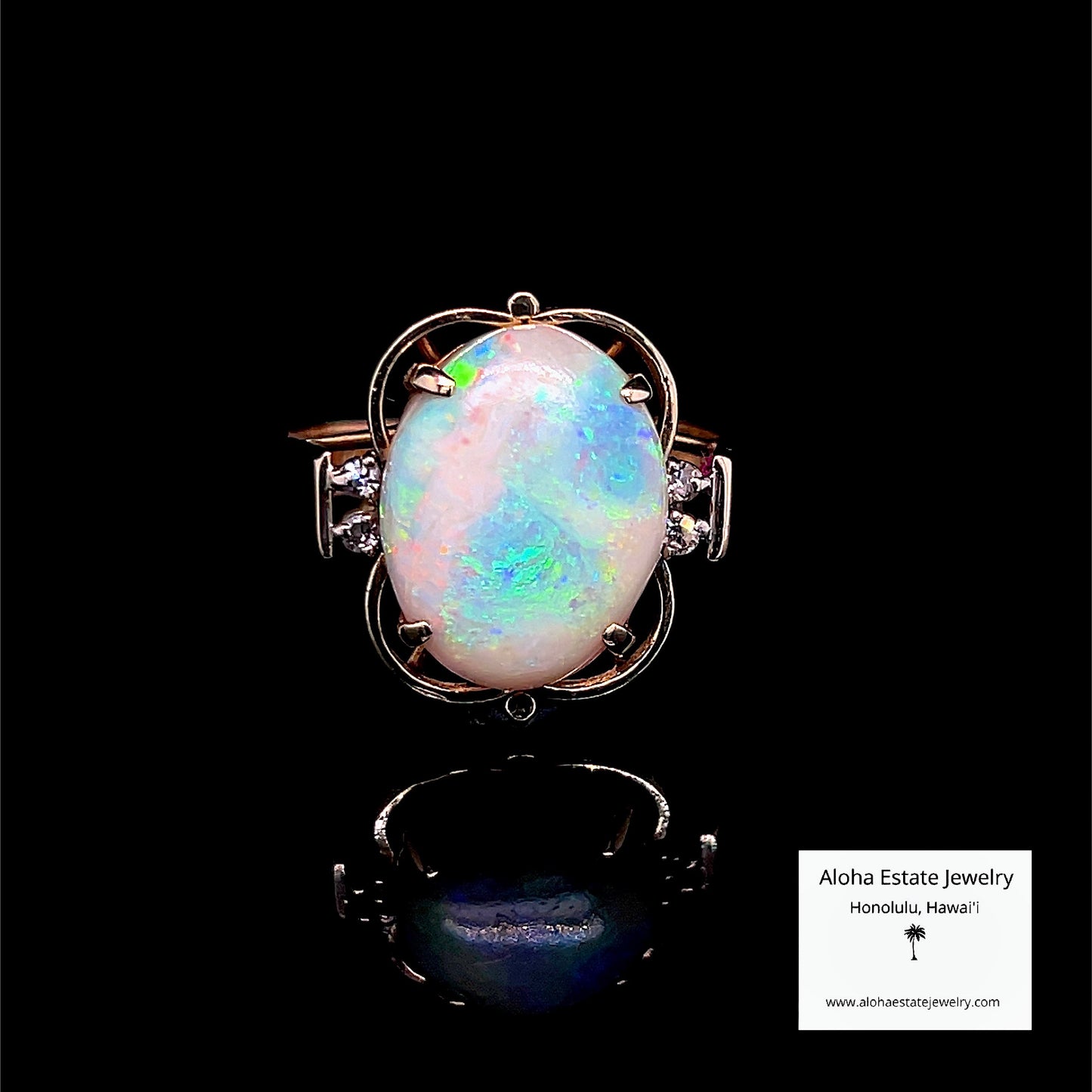 Gorgeous Vintage Australian White Opal with Diamond Accents