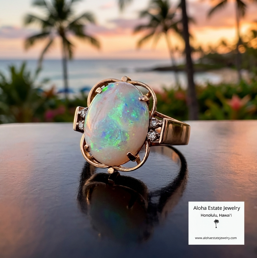 Gorgeous Vintage Australian White Opal with Diamond Accents