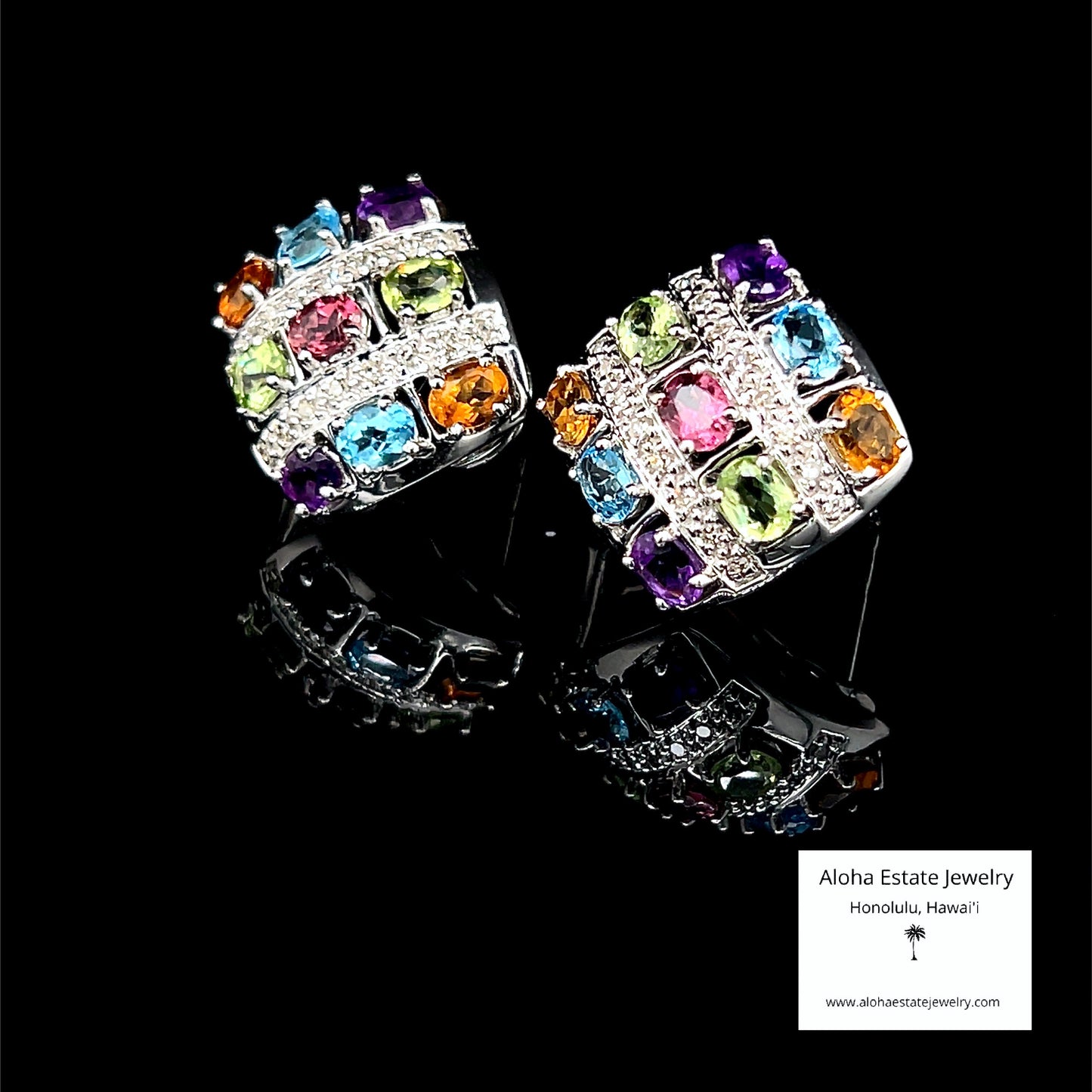 Estate 14K White Gold Multi-Gem Earrings