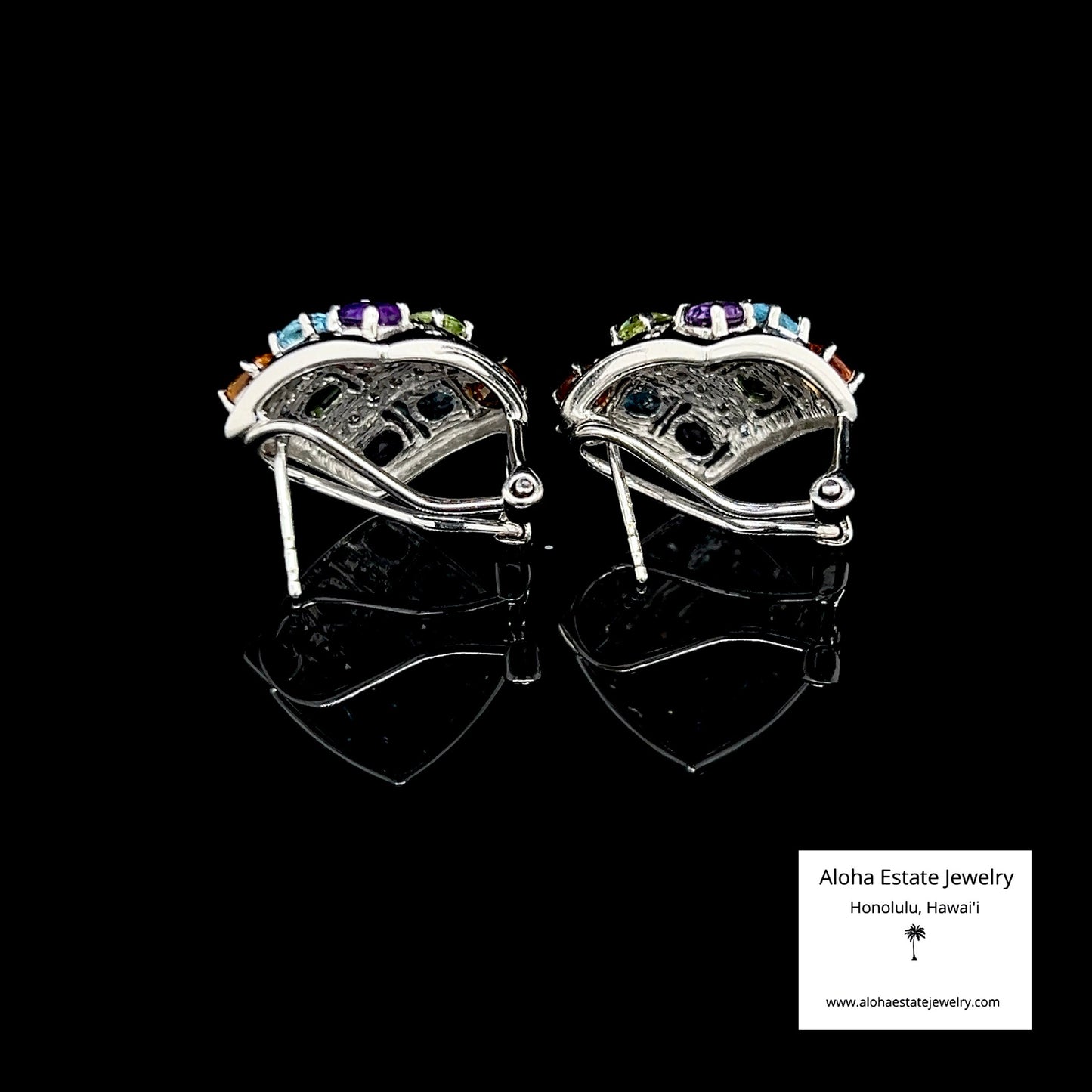 Estate 14K White Gold Multi-Gem Earrings
