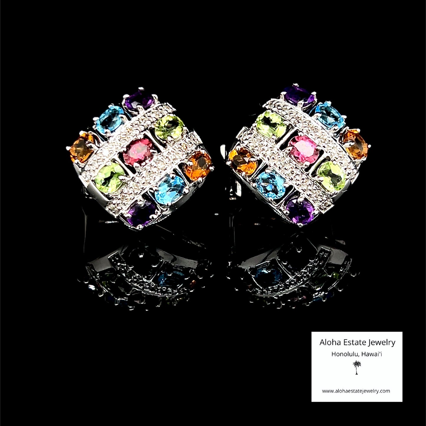 Estate 14K White Gold Multi-Gem Earrings