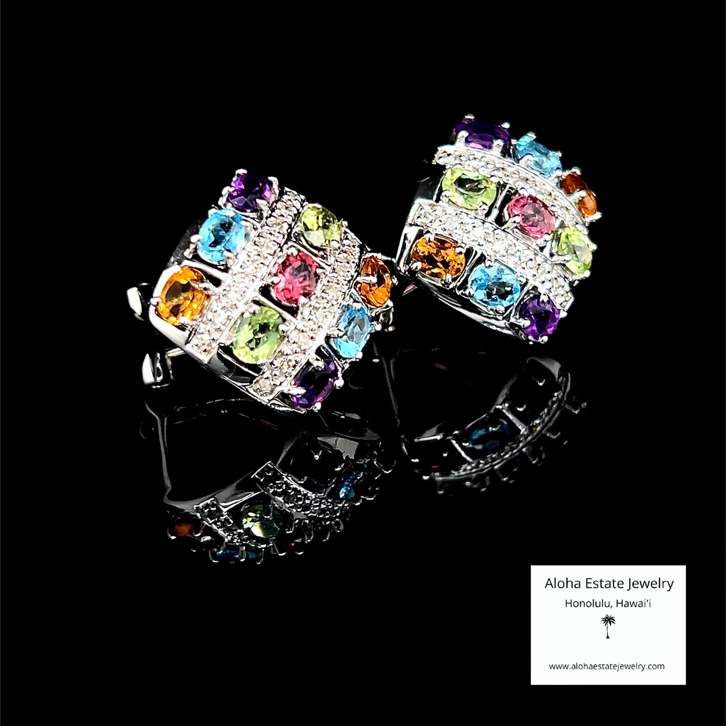 Estate 14K White Gold Multi-Gem Earrings