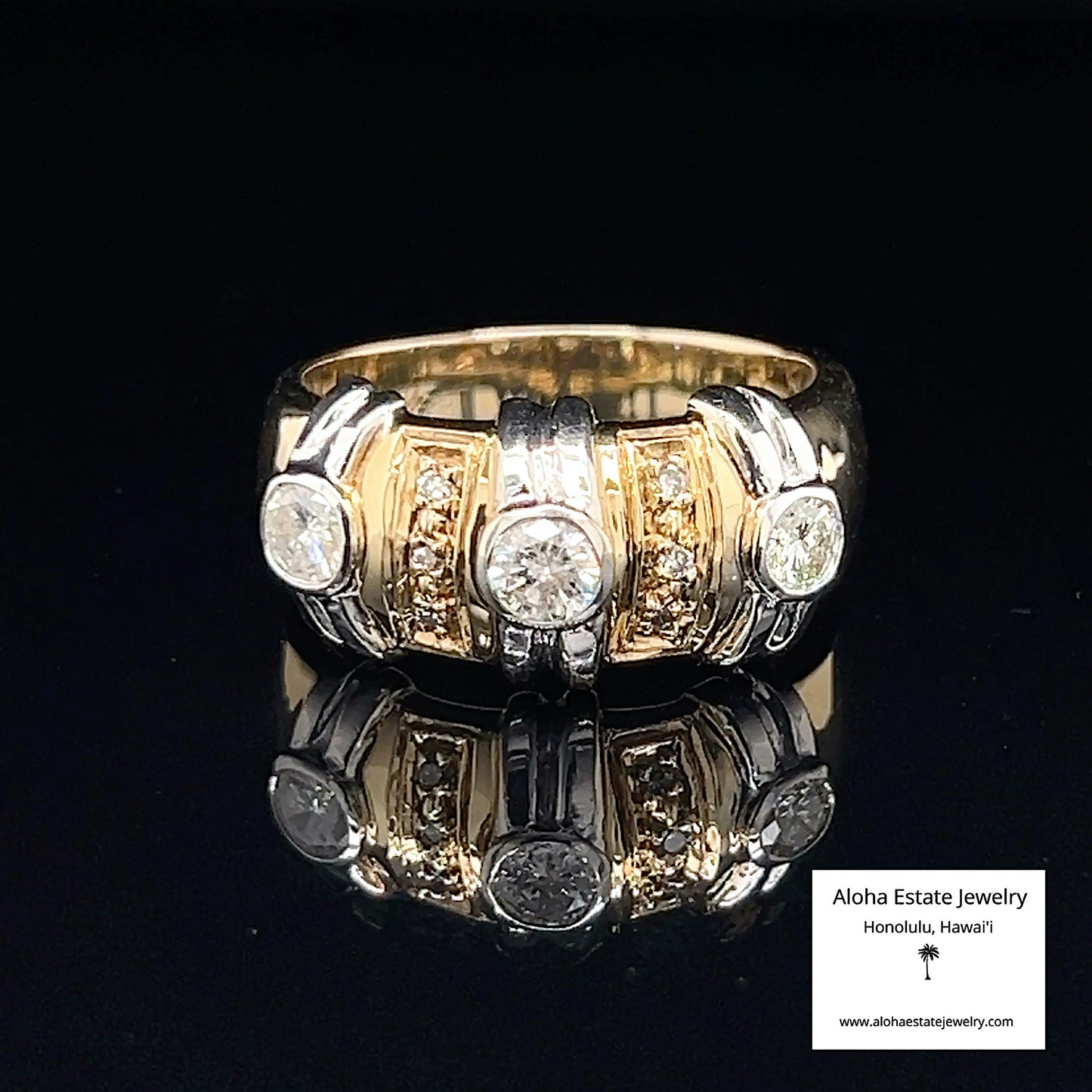 Estate 14K 3/4-Carat 3-Diamond Ring in Byzantine Style