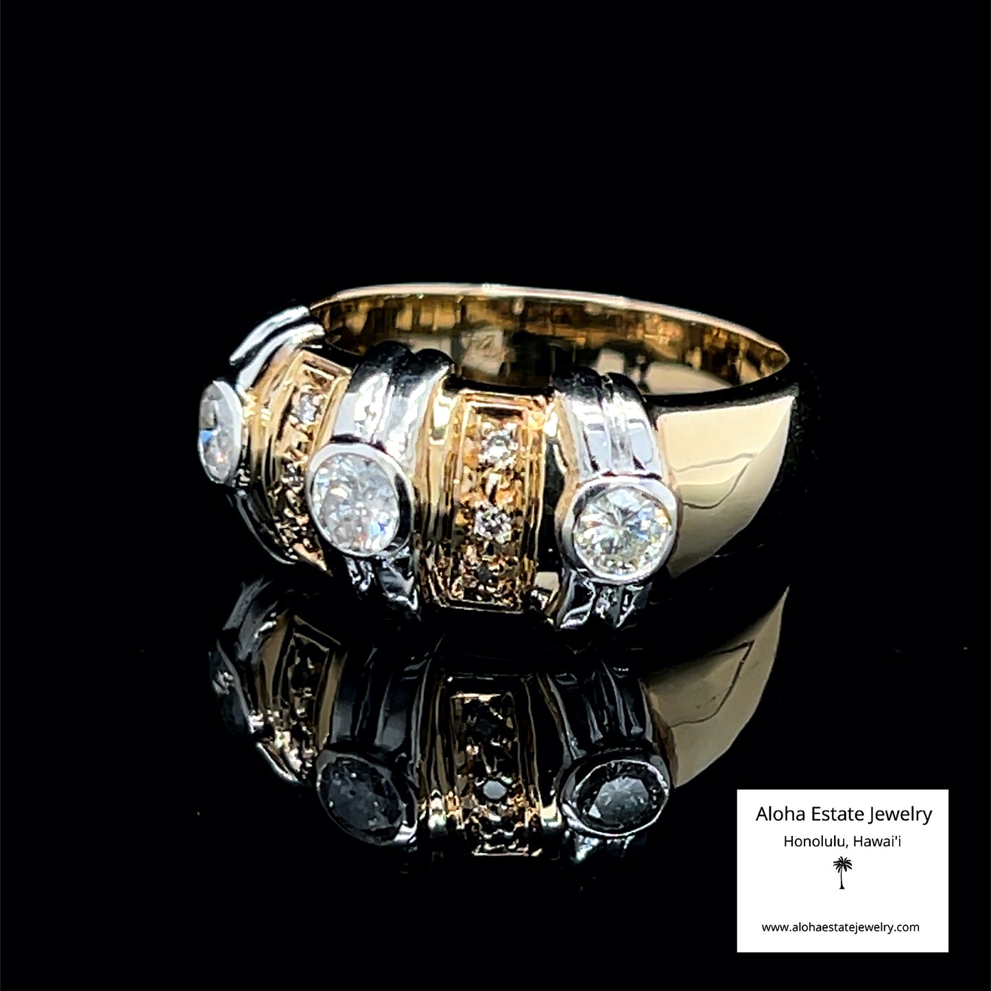 Estate 14K 3/4-Carat 3-Diamond Ring in Byzantine Style