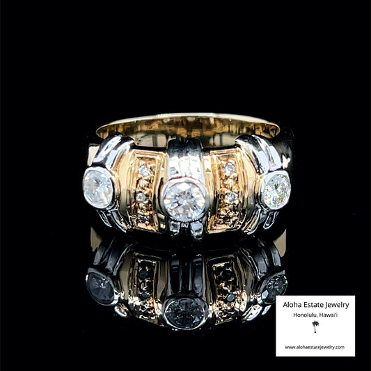Estate 14K 3/4-Carat 3-Diamond Ring in Byzantine Style