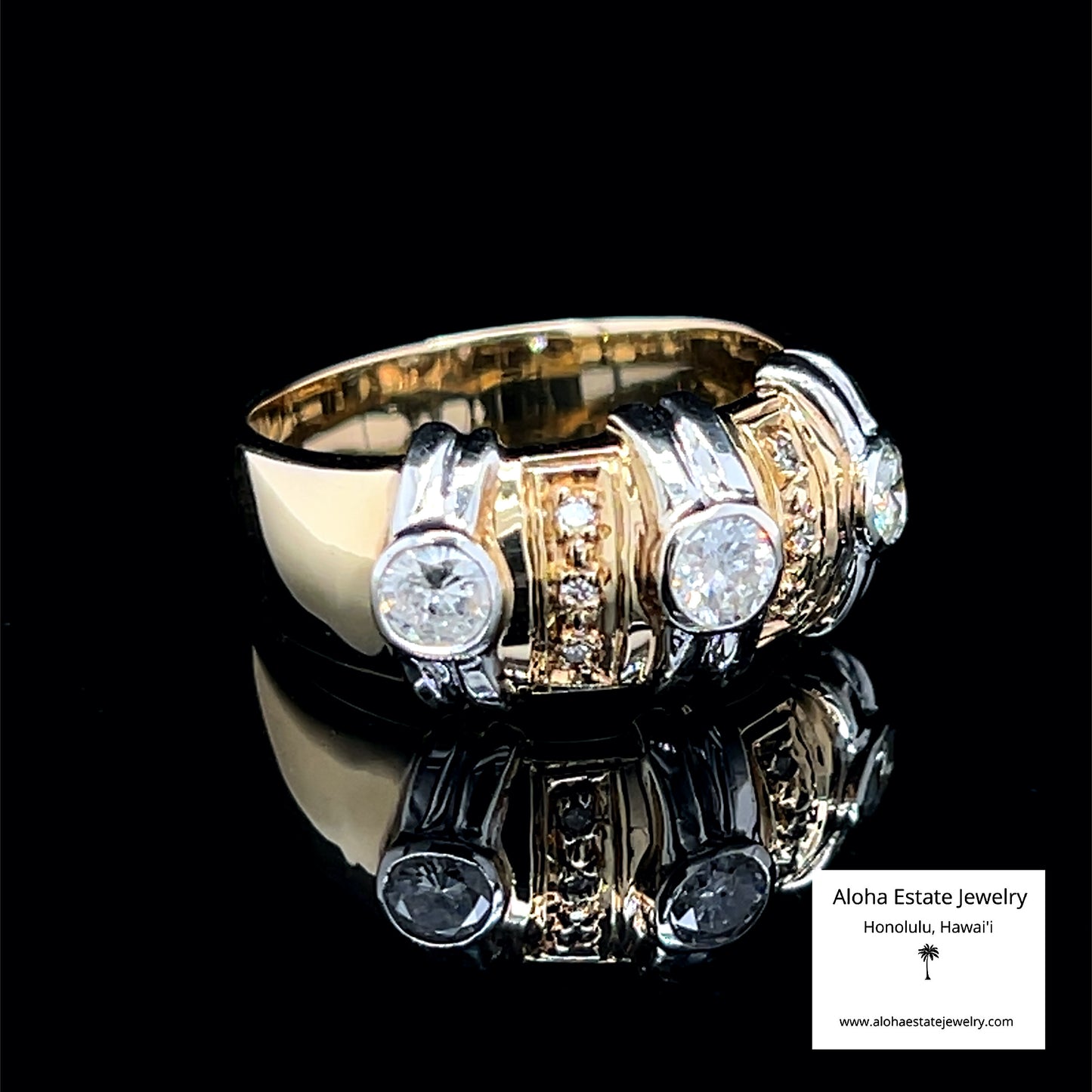 Estate 14K 3/4-Carat 3-Diamond Ring in Byzantine Style