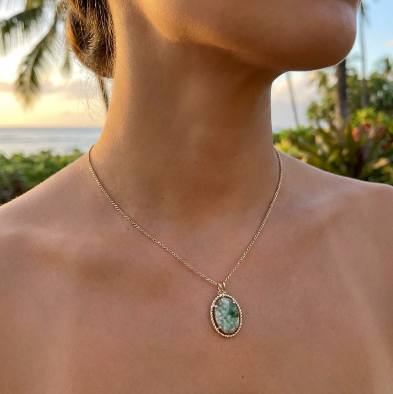 Vintage Jadeite Floral "Double Flower" Pendant