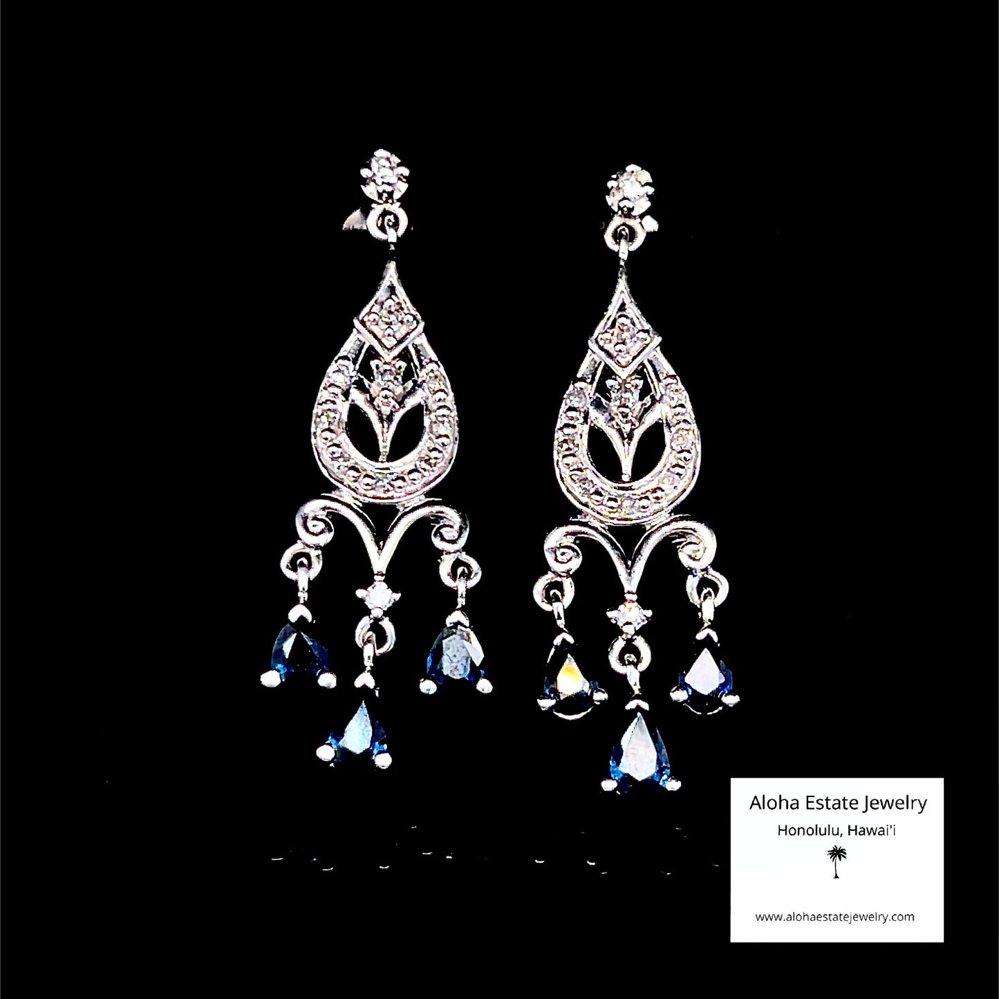 Vintage 10K Sapphire and Diamond Chandelier Earrings