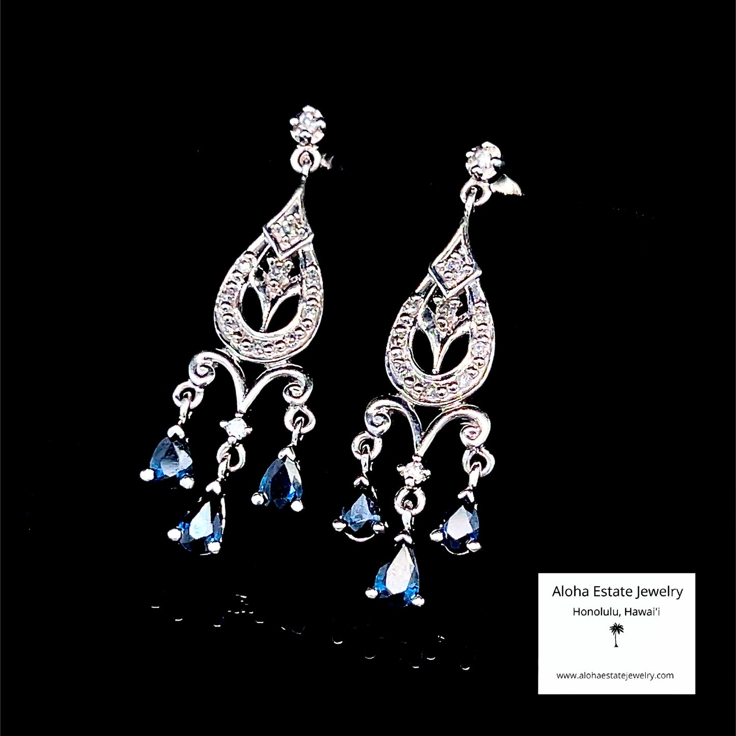 Vintage 10K Sapphire and Diamond Chandelier Earrings