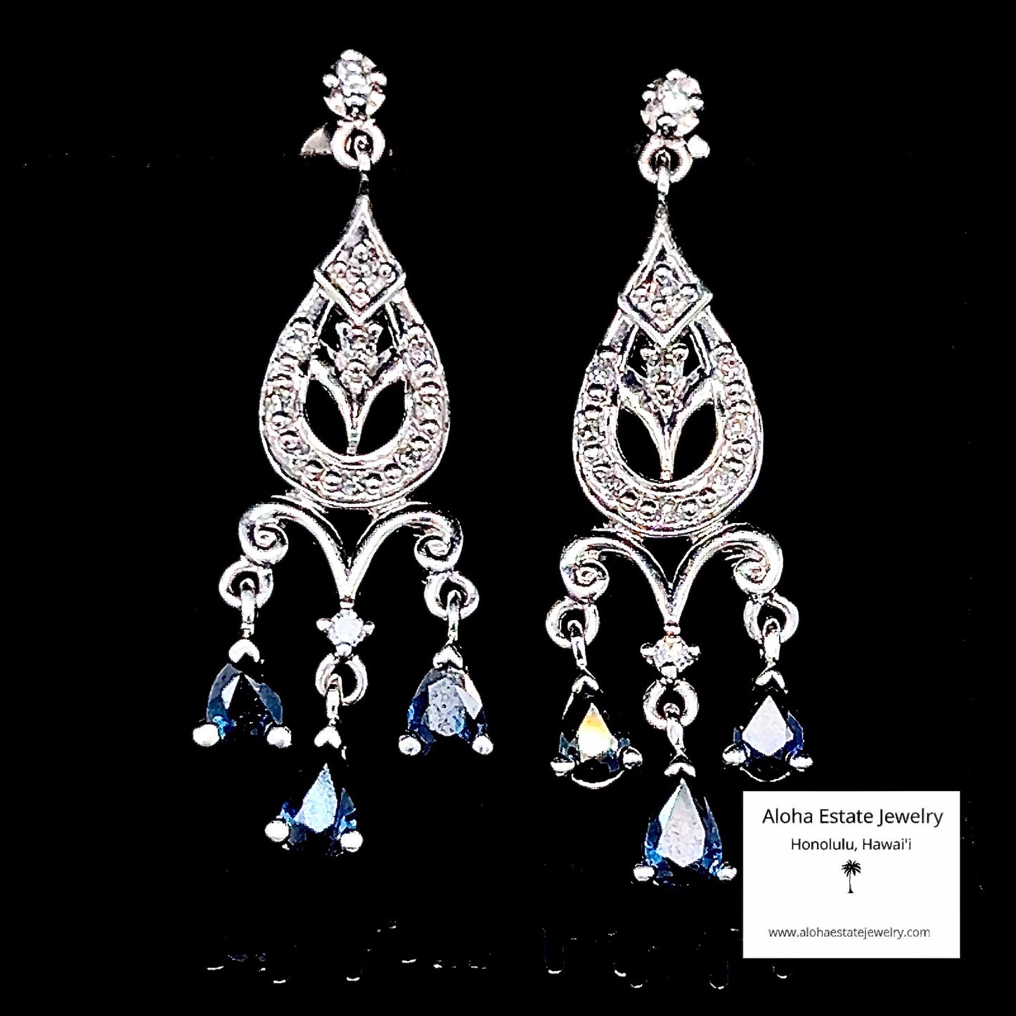 Vintage 10K Sapphire and Diamond Chandelier Earrings