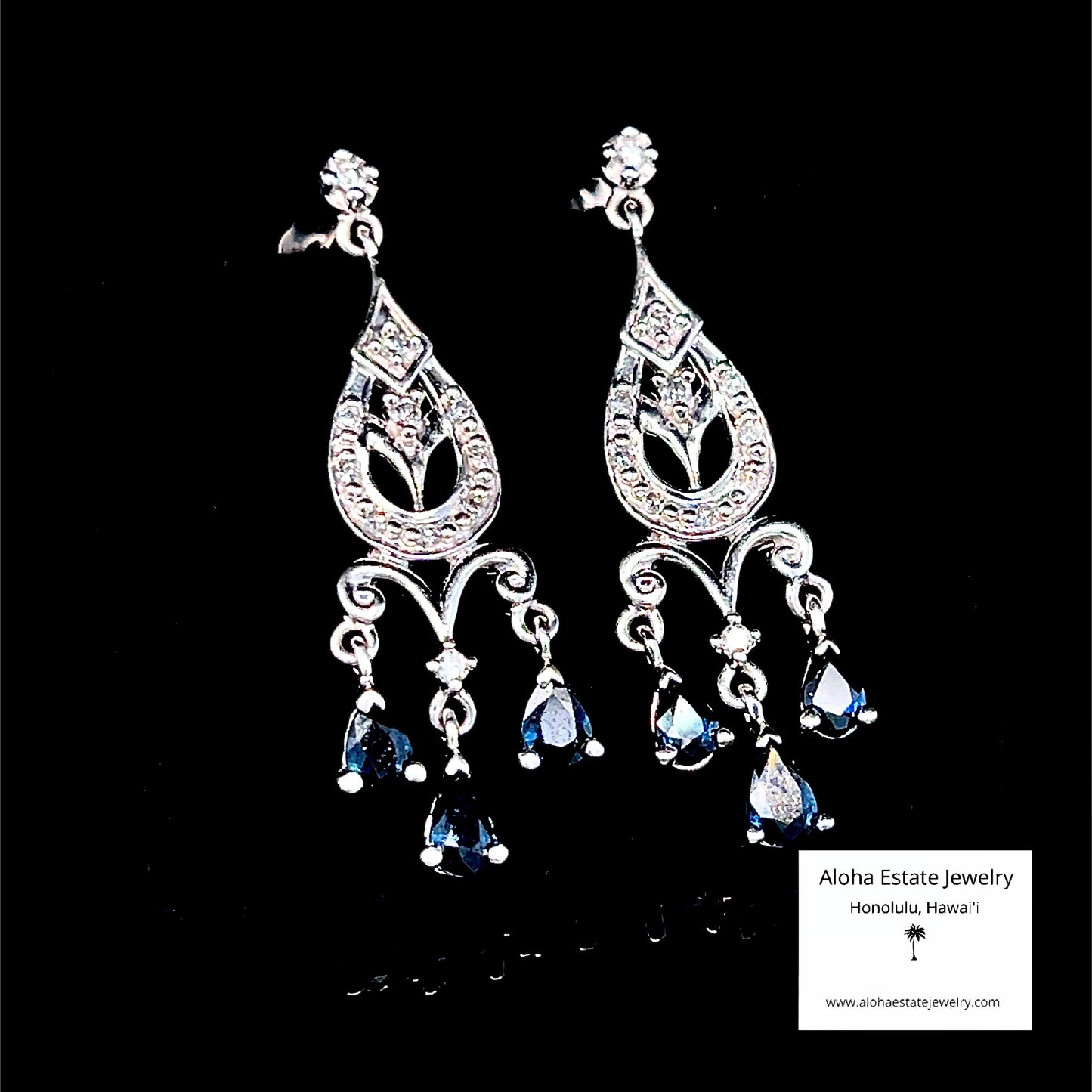 Vintage 10K Sapphire and Diamond Chandelier Earrings