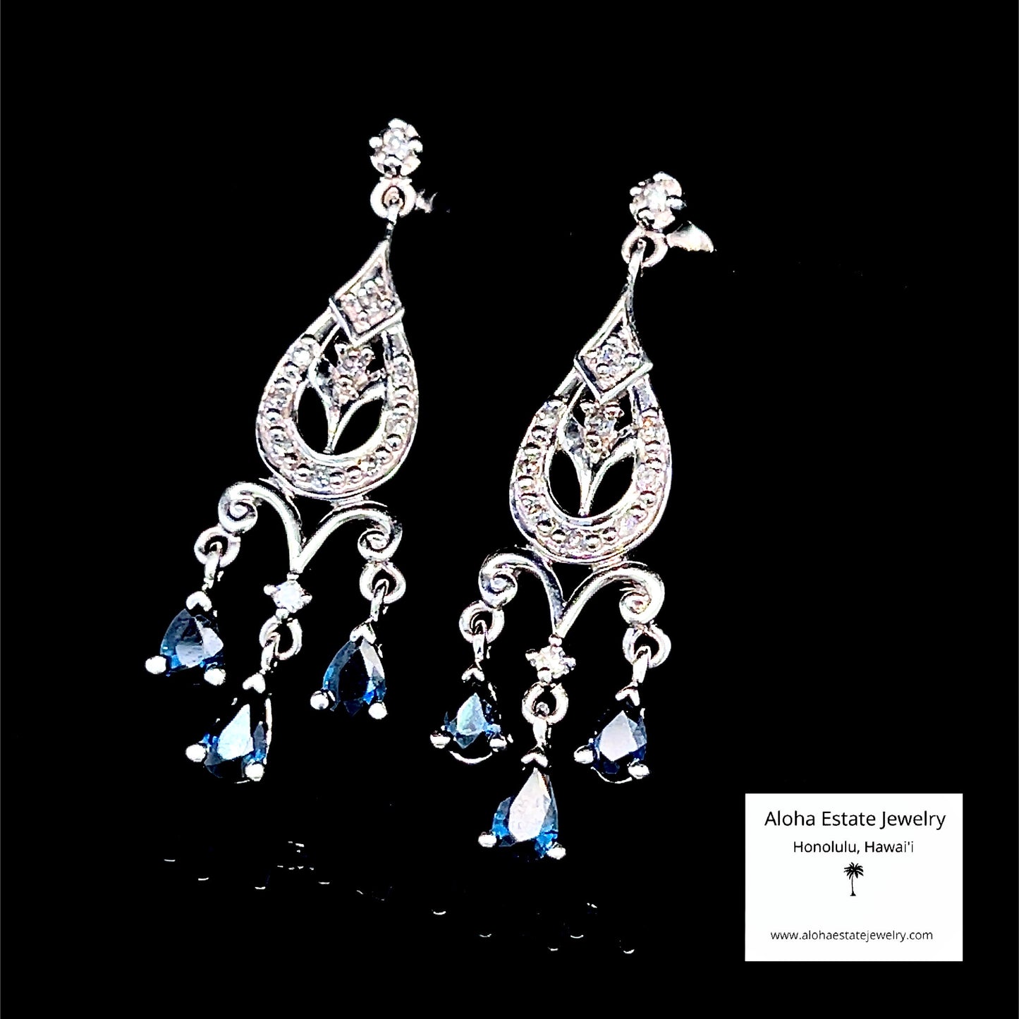 Vintage 10K Sapphire and Diamond Chandelier Earrings