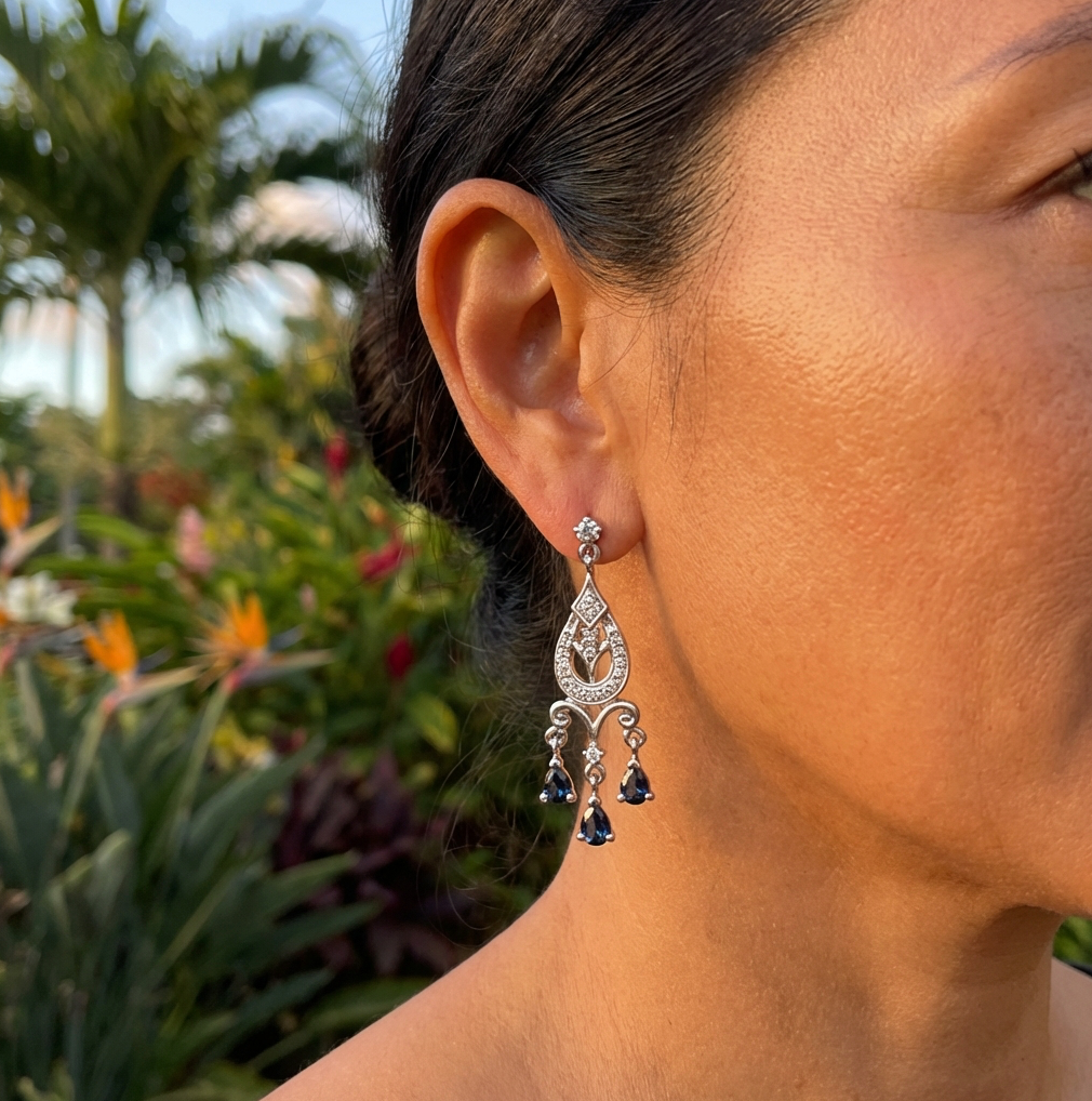 Vintage 10K Sapphire and Diamond Chandelier Earrings