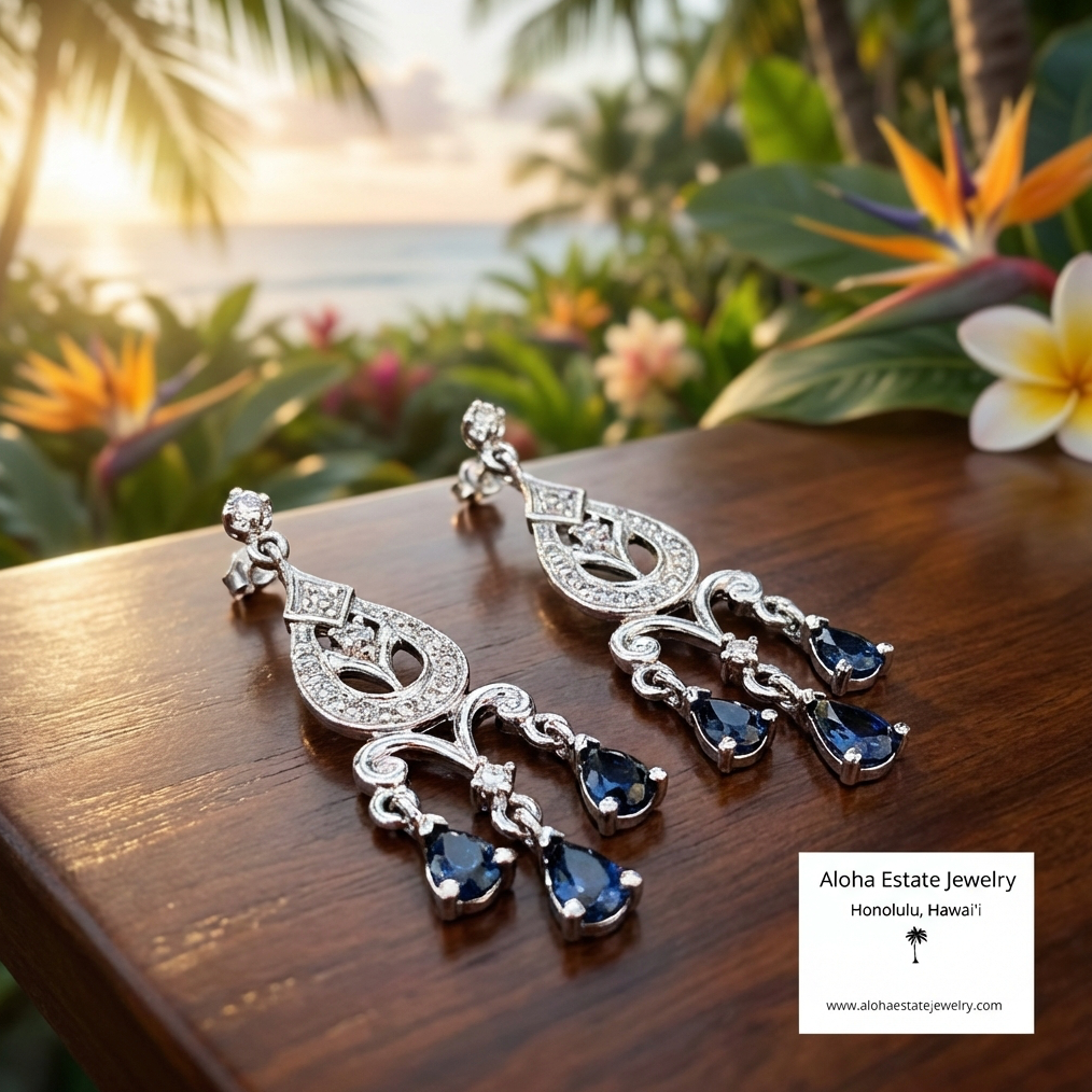 Vintage 10K Sapphire and Diamond Chandelier Earrings