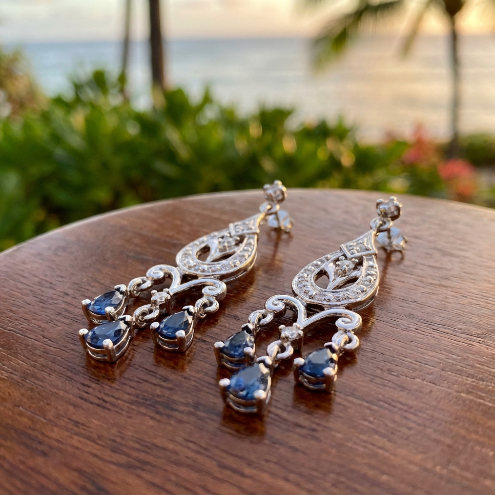 Vintage 10K Sapphire and Diamond Chandelier Earrings