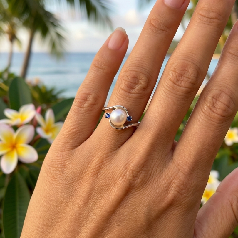 Estate 14k Akoya Pearl Ring & Spinel Accents