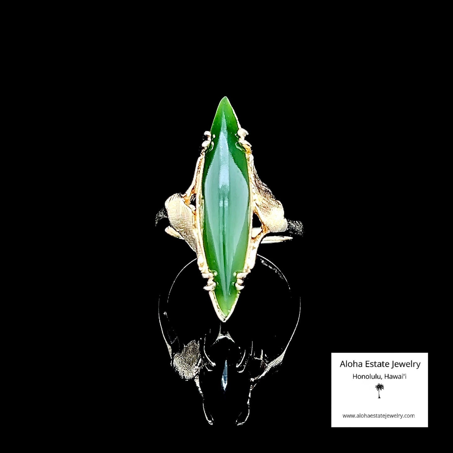 14K Vintage Marquise Cut Nephrite Jade Ring