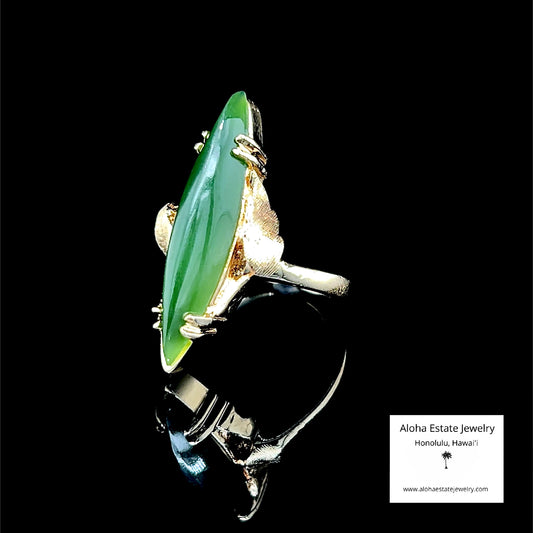 14K Vintage Marquise Cut Nephrite Jade Ring